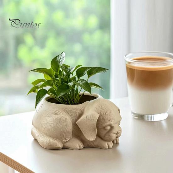 Modern White Minimalist Planter Cute Puppy Planter, 3D Printed Decorative Plant Pot, Unique DIY Hand Painted Flower Pot Dog Shaped for Succulents Home