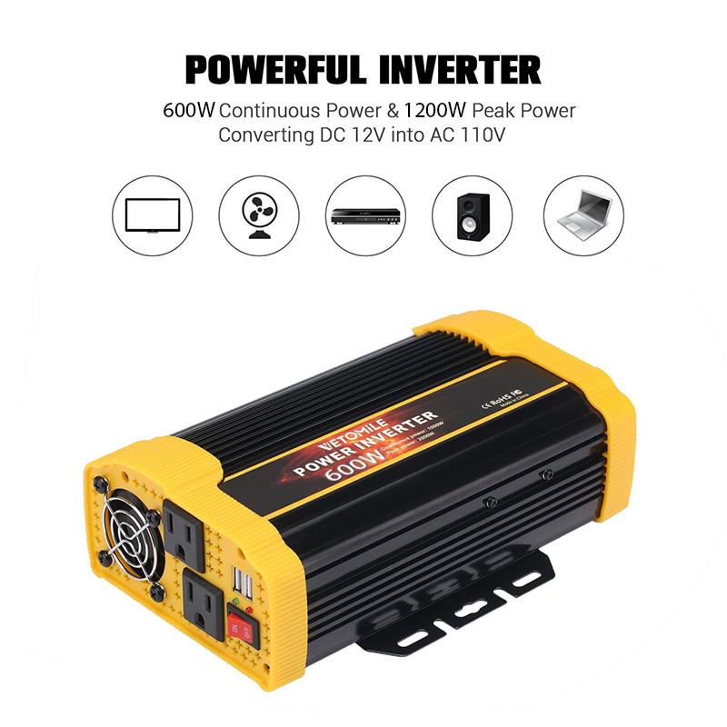500W DC a AC Convertidor de corriente DC 12V a 110V 220V AC Inversor autom/ático de autom/óvil Transformador con adaptador USB doble para autom/óvil Color: rojo