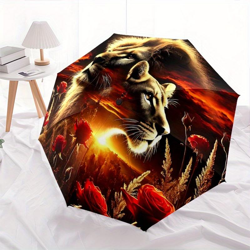 

1pc Lion s Majesty Amidst a Sea of Red Roses Automatic Opening and Closing Folding - A Good Choice for Gifts, Fashionable and Convenient Umbrella