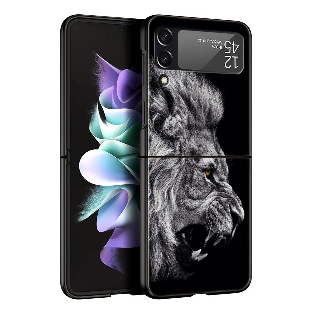 Pouzdro na telefon s divokými zvířaty Lva pro Samsung Galaxy Z Flip3 Flip4 Flip5 Skořepina pro Z Flip 3 Flip 5 4 5G Černý tvrdý skládací kryt