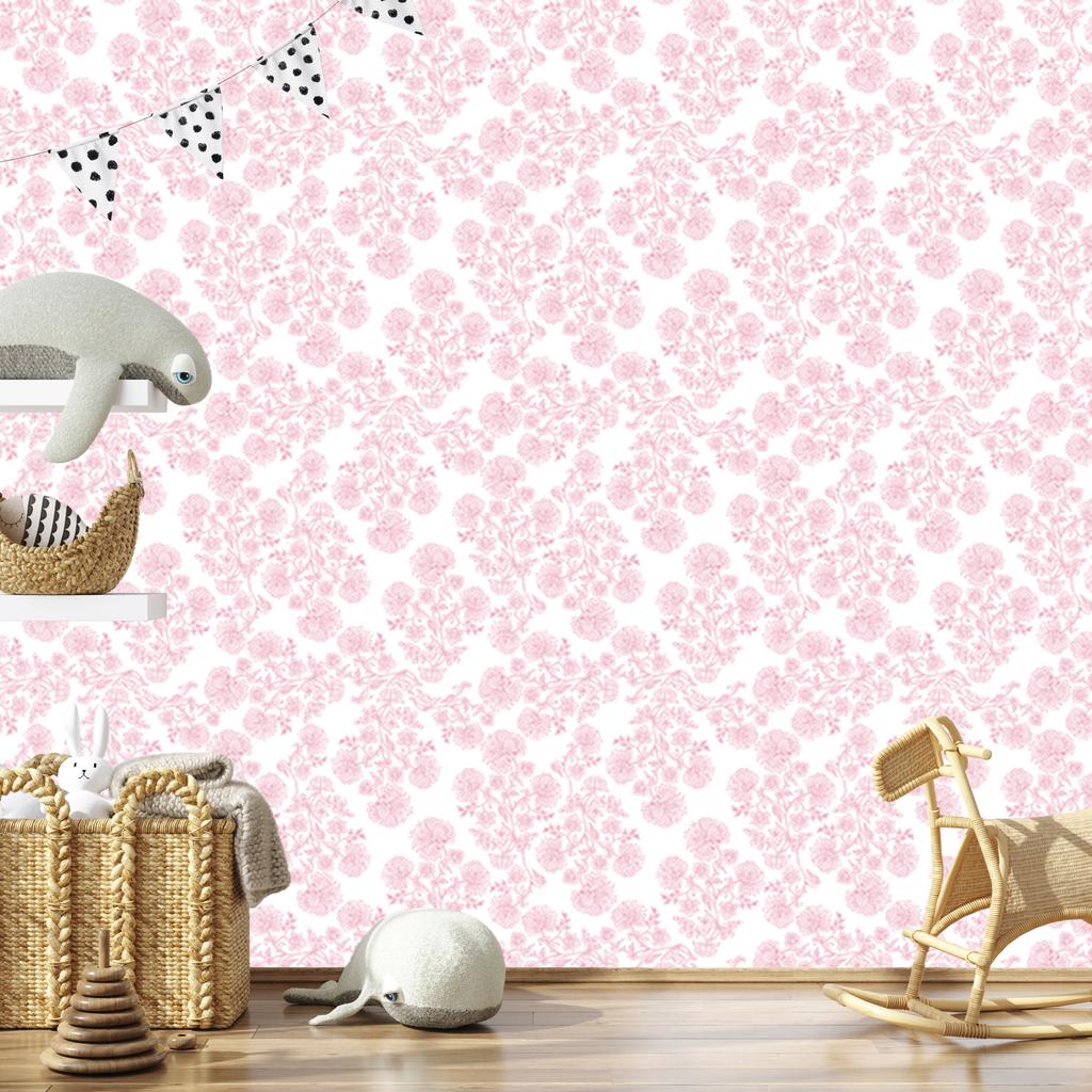 Wallpaper Flowers white and powder pink, subtle detail 50x1000