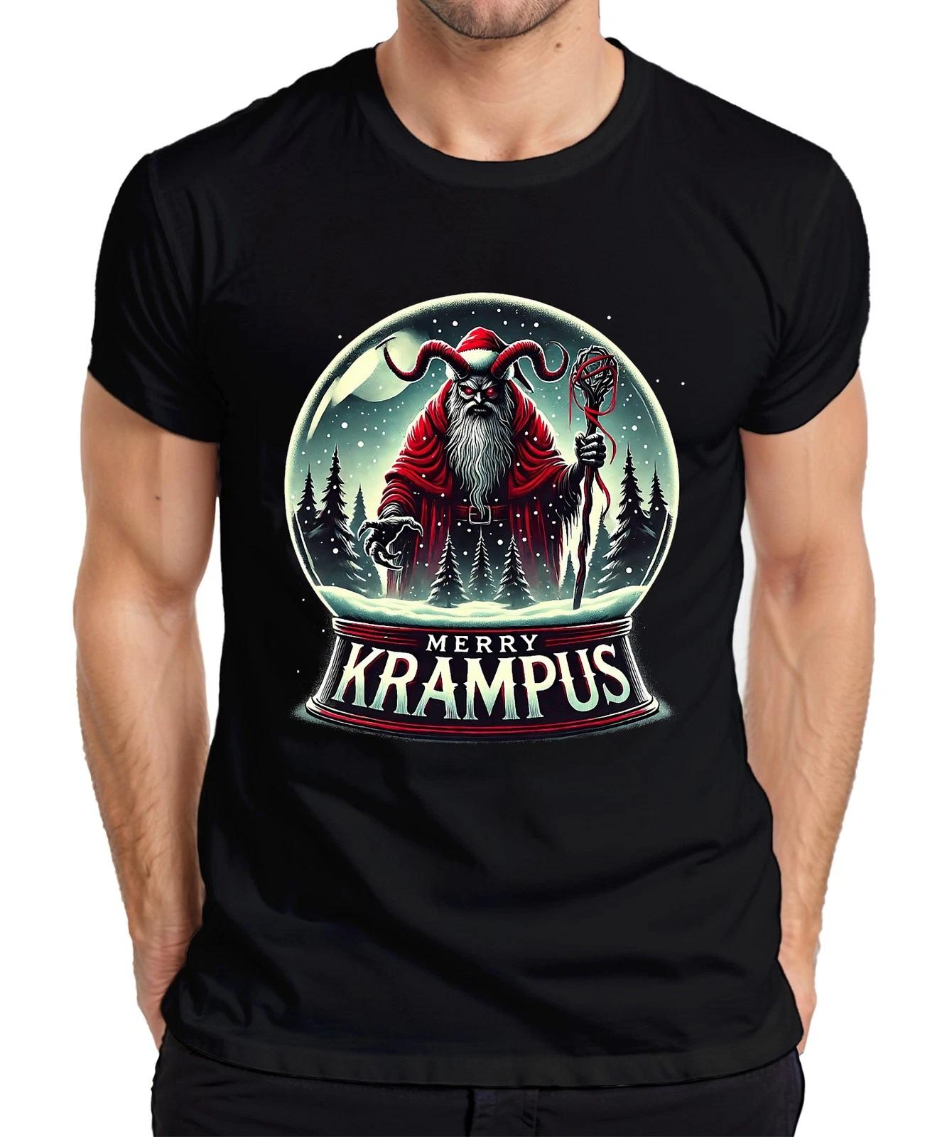 Merry Krampus Schneekugel Hörner Roter Mantel düster Weihnachten Herren T-Shirt S