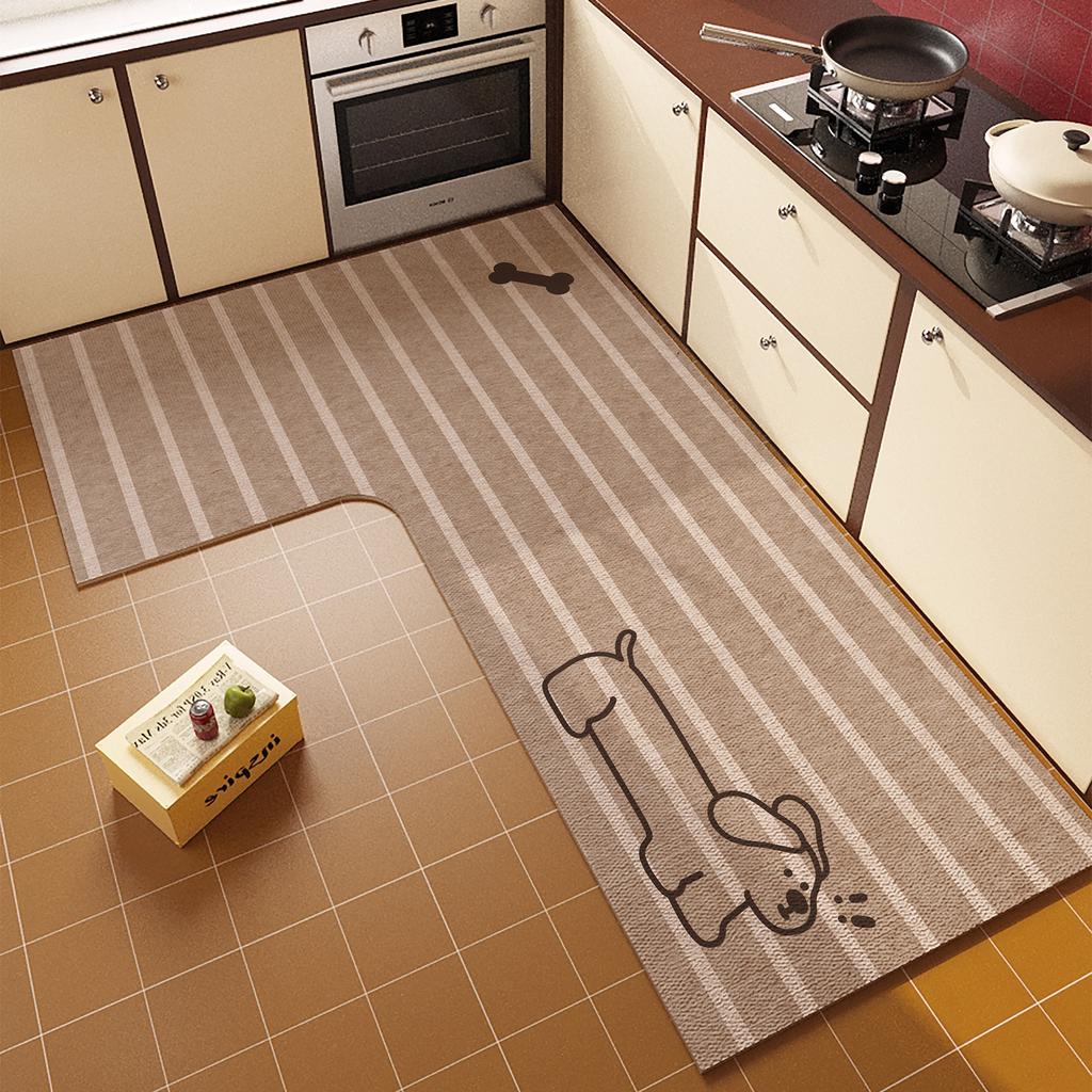 Floor Mat For Kitchen Non-Slip Waterproof Oil-Proof Carpet Cute Paw Pattern Leather Rug L-Shaped Home Decoration Mats