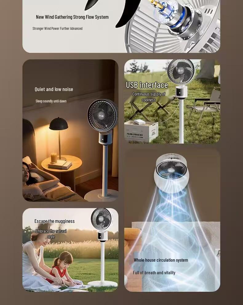 Camel USB Rechargeable Quiet Floor Fan - Energy-Saving Mechanical Model for Home