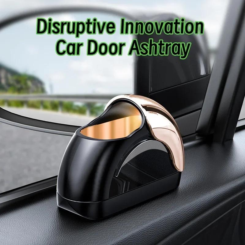 Fashion Car Ashtray with LED Lights, Windproof Metal Inner Liner, Easy To Bounce Dust, Flame-retardant Design, New Door Device