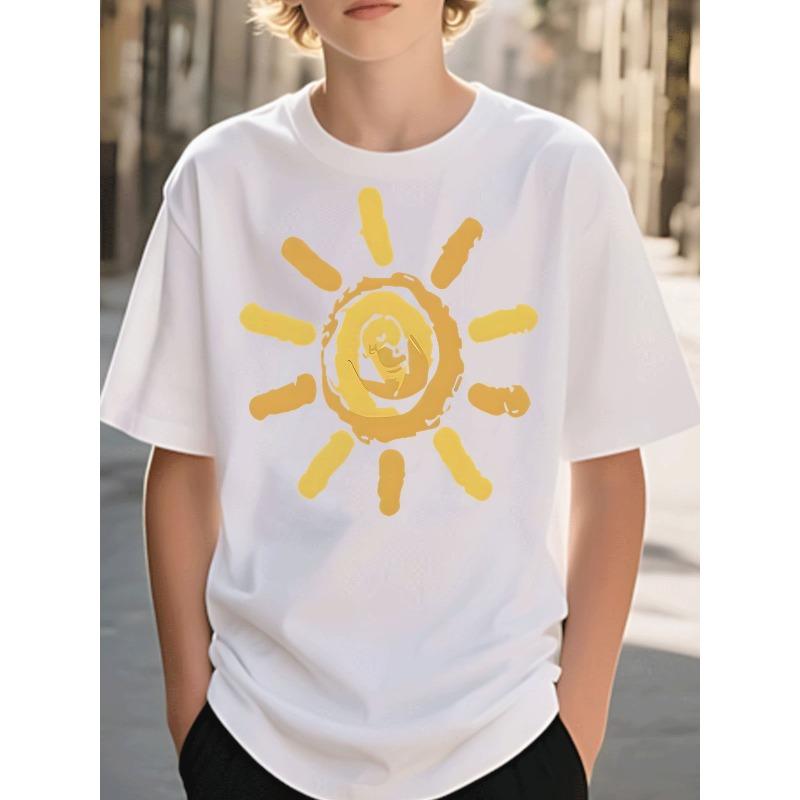 European sizes Boys T-Shirt Casual Trendy Sun Graphic Black T-Shirt Kids Wear for Boys Street Style Casual Wear 110 белый