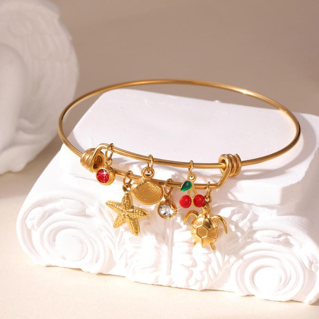 18K Gold-Plated Stainless Steel Bracelet with Marine Life Fruit Pendant for Women