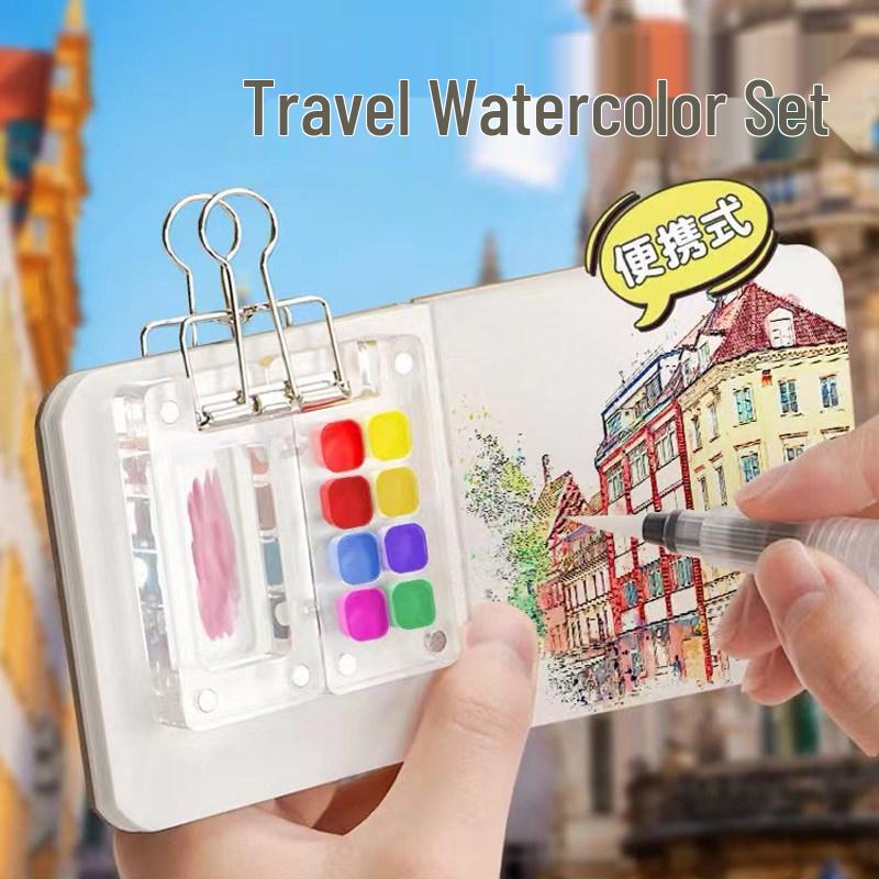 Portable Watercolor Sketch Set: Mini Paint Box, Storage Bag & Travel Journal