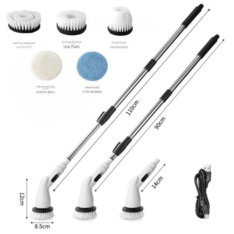 

German Electric Cleaning Brush Multi-Functional For Home Glass Carpet Tile Board Handheld Long Handle Automatic High-Power Machine Regular model +7 Replacement Heads +1 gear