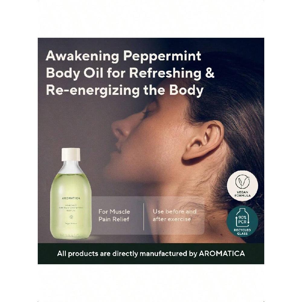 Aromatica Awakening Body Oil Peppermint & Eucalyptus Aromatherapy Oils 100ml Scented Body Oil, After Shower Natural Oil Non-Greasy Body Serum