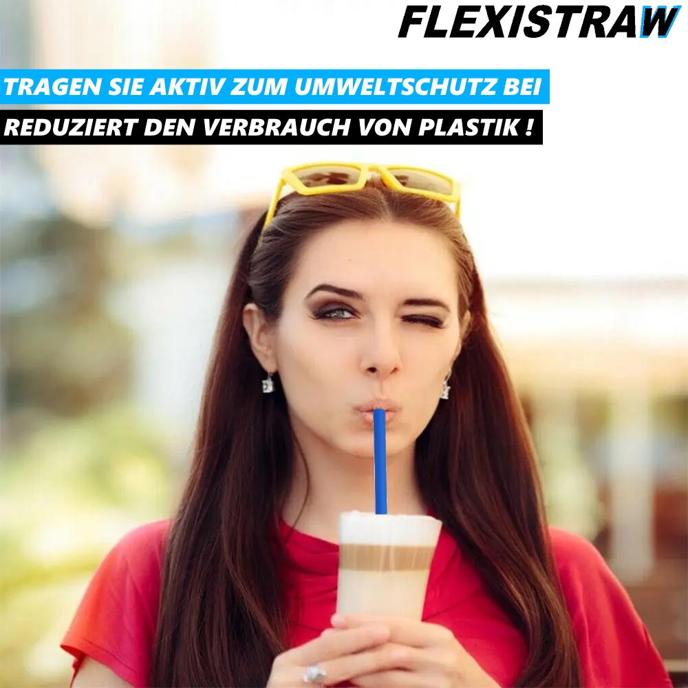 FLEXISTRAW Brčka Silikonová brčka Opakovaně použitelná Modrá s krabičkou [Sada 6 kusů]