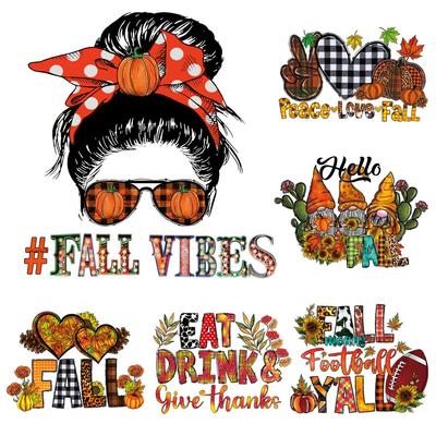 Decalcomanie autunnali Iron On Transfers Fall Vibes Felpe con cappuccio Pressa a caldo T-shirt applicata Adesivi per vestiti fai da te Toppe per abbigliamento