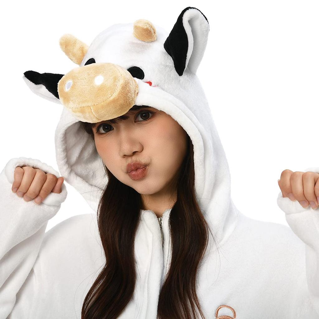 OLAOLA Dairy Cow Kigurumi Cute Adult Halloween Fluffy and Warm Flannel Pajamas for Room Perfect for Cold Unisex Pajamas, Costume, Wear, Weather,