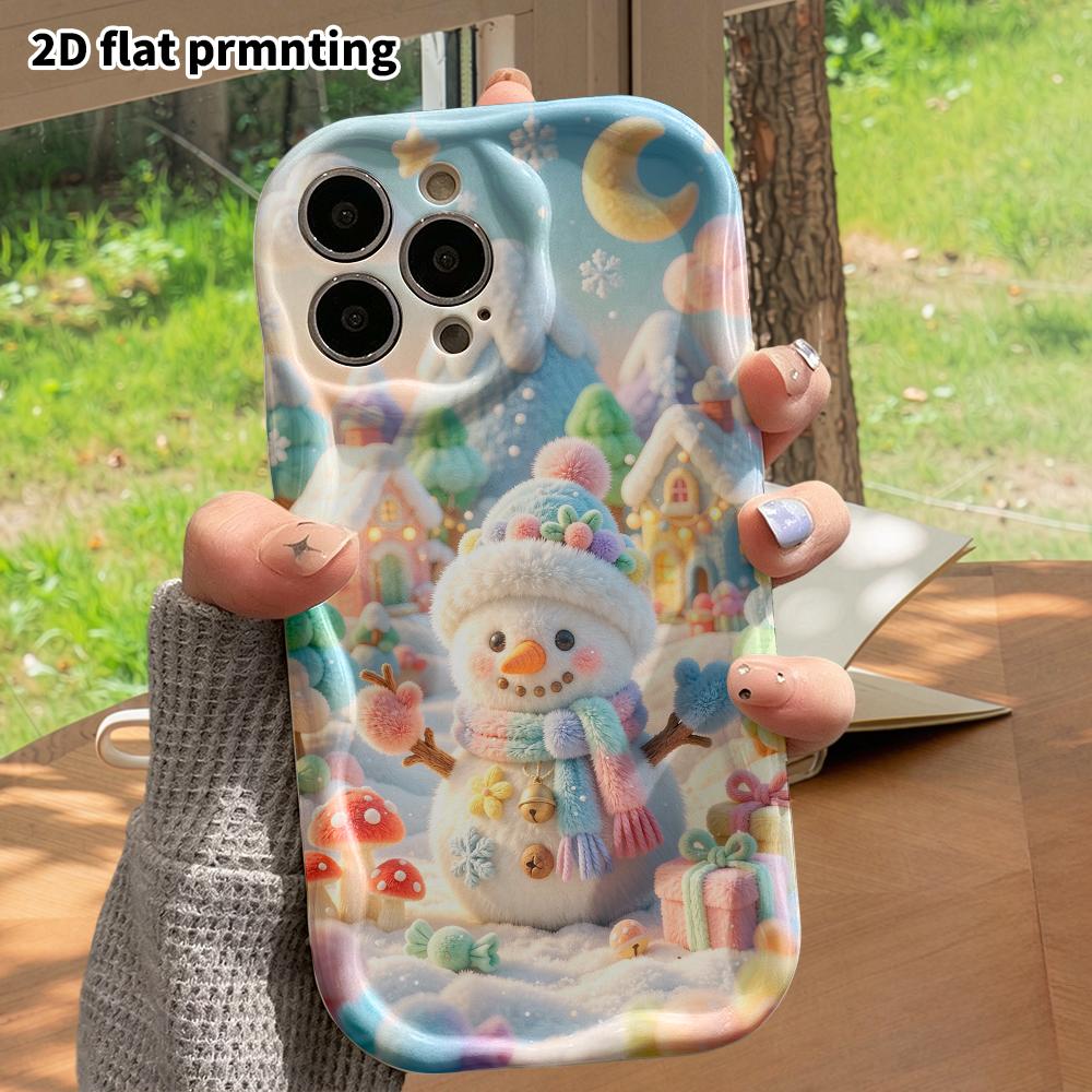 Phone Case: 2D flat design suitable for iPhone 18 17 16 15 14 13 Pro protective case, Snowman Town, Christmas and Halloween, perfect holiday gift