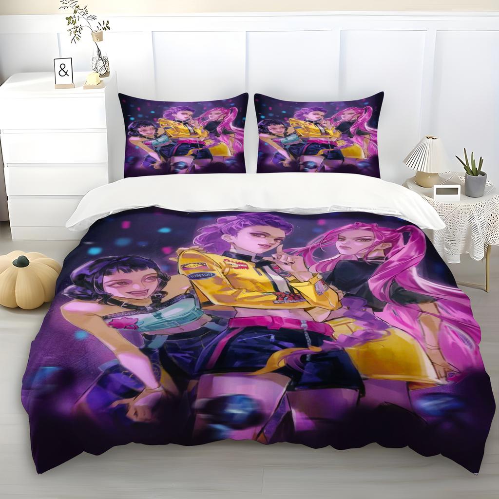 K-Pop Demon Hunters Themed Bedding Set Colorful Print Duvet Cover & Bed Sheet Student Dormitory Textile Kid Gift