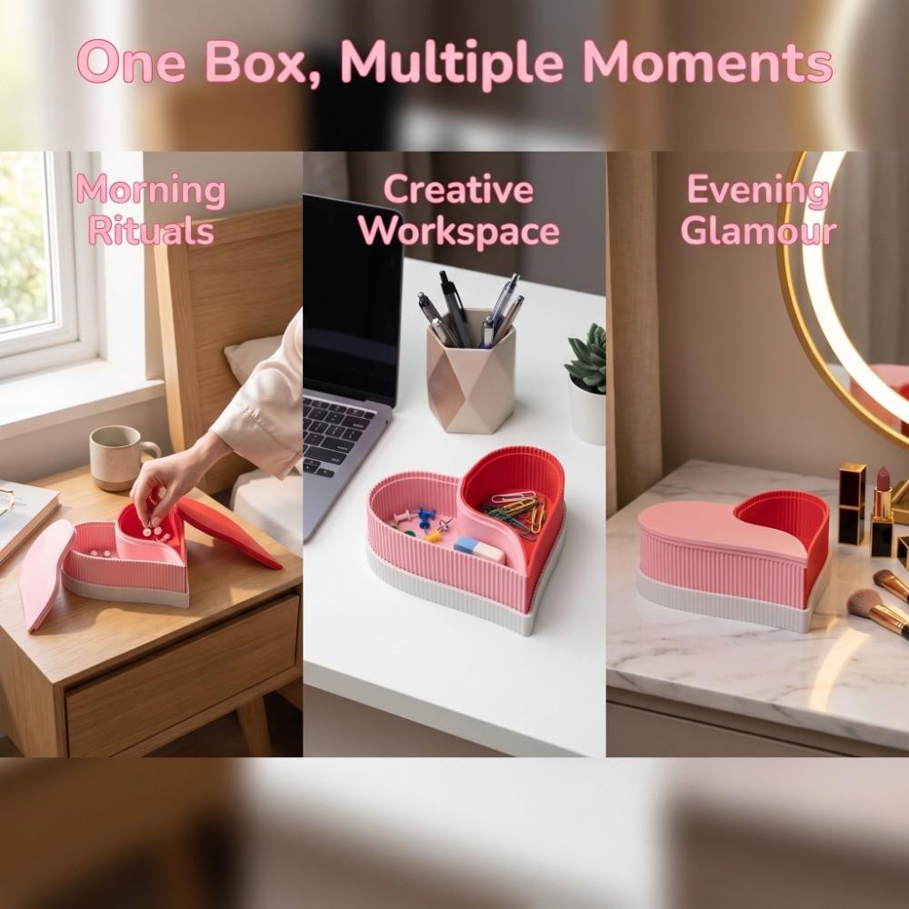 2 Compartments Heart-Shaped Jewelry Box 3D Printed Double Colors Storage Box  Gift for Girlfriend