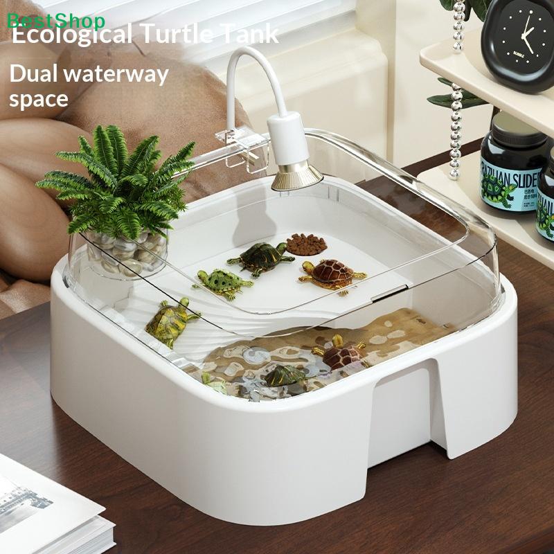 Transparent Turtle Tank Home Desktop Decoration Turtle Box With Sun Platform Simple Reptile Habitat