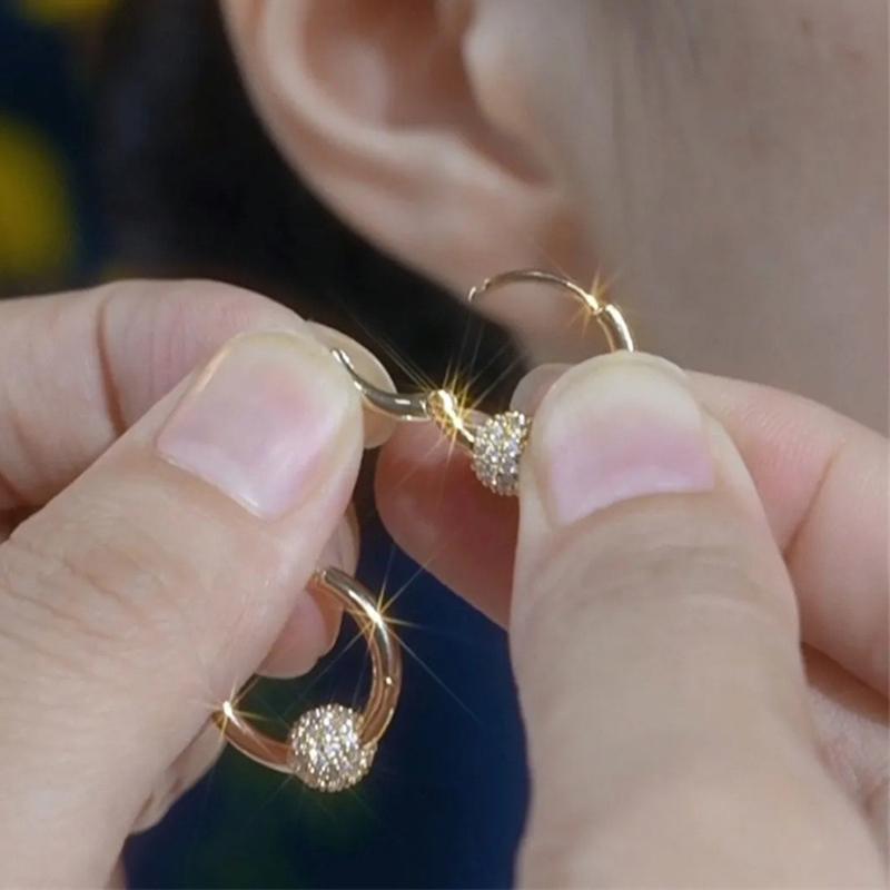 Elegant Luxury Full Drill Round Ball Earrings Versatile  Style Unique Niche Clip Earrings Fashionable High End Jewelry