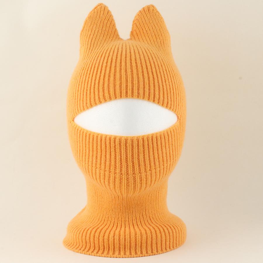 New Cartoon Winter Cat Ear Balaclava Neck Warmer Cute Knitted Hat with Detachable Face Cover for Boys Girls Warm Ear Protection