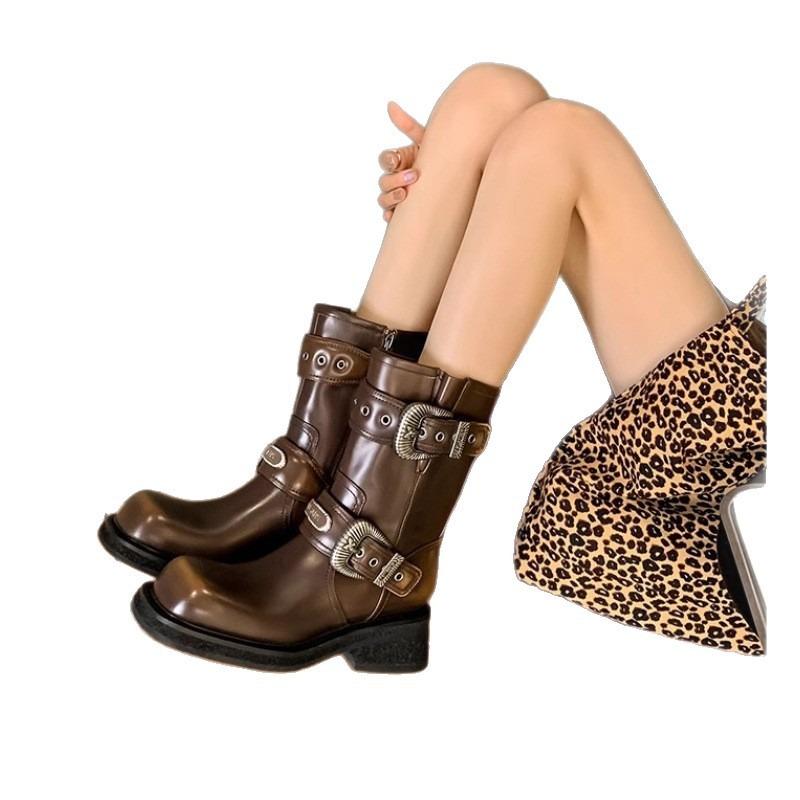 Deer Zhao Jinmai Locomotive Boots Martin Boots Women's Boots White Autumn and Winter New Cowhide Merad Short Boots Women's