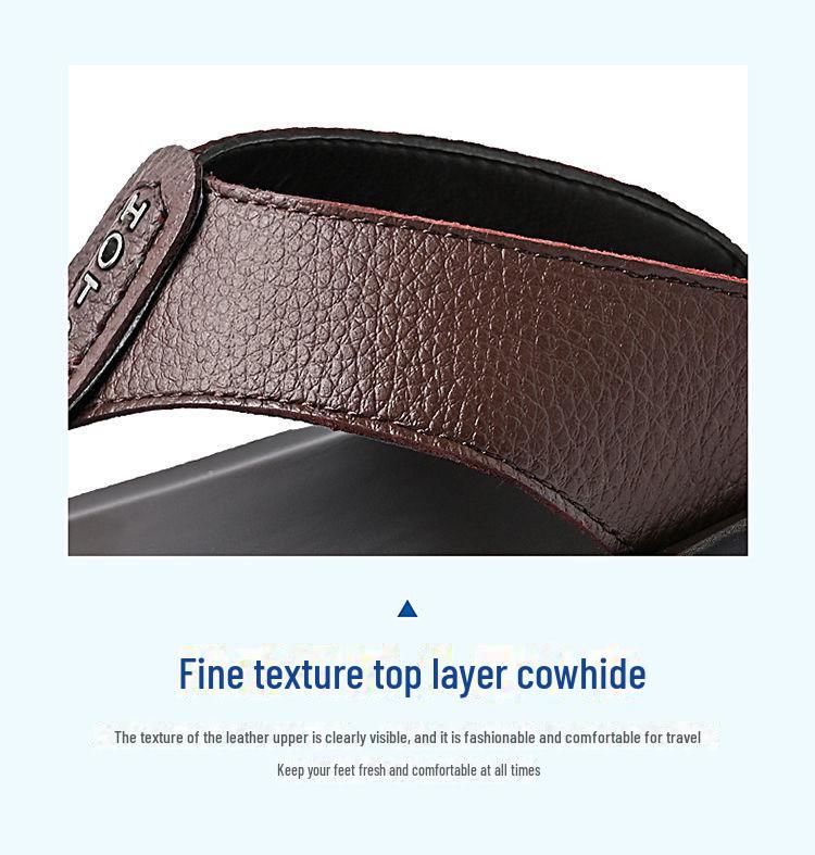 Men's Genuine Leather Summer Flip Flops - Breathable Non-Slip Beach & Casual Home Sandals