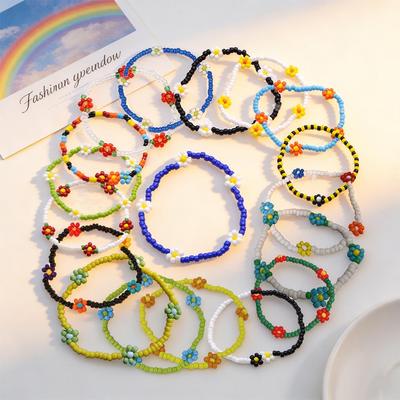 Bohemian Colorful Daisy Flower Rice Bead Bracelet