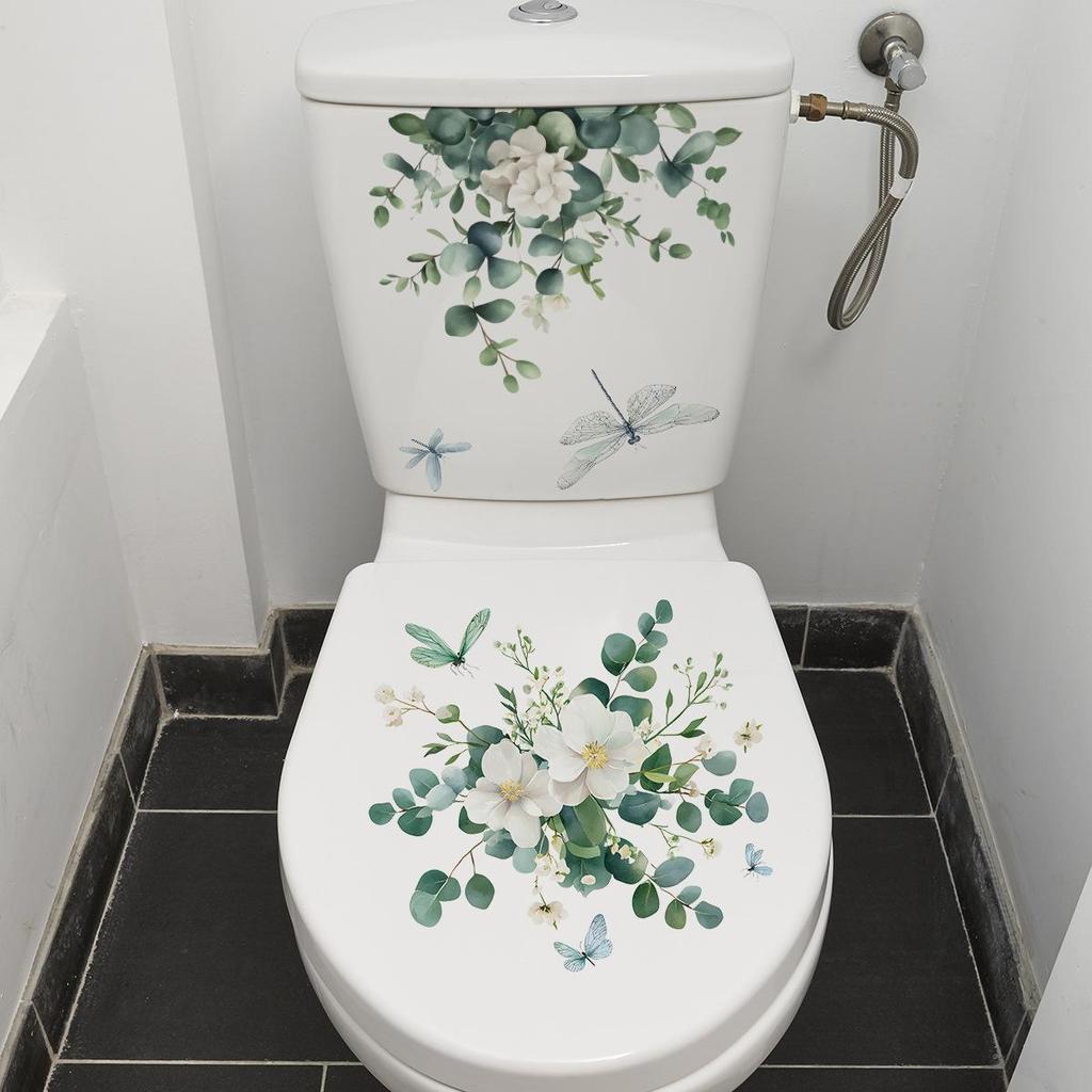 2 Blatt Schöner Goldener Blume Toilettenaufkleber Badezimmer Toilettendeckel Dekorativer Aufkleber Wasserdicht Selbstklebend
