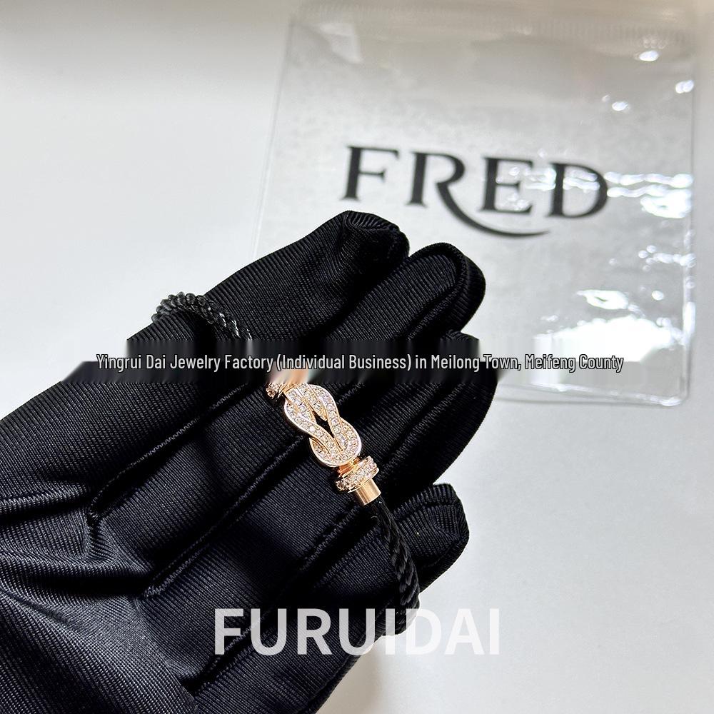 Fei Jia Horseshoe & Eight-Character Buckle Diamond Nylon Bracelet for Couples