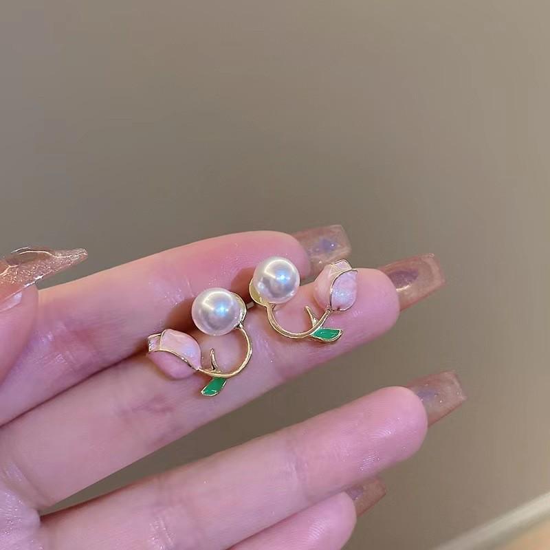 Koreanische Silbernadel Kristallperlen Tulpenblumen Ohrringe - Elegant, Schlichtes Design für Frauen