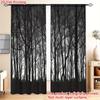 2 szt. Zasłony z wzorem sylwetki Czarnego Lasu, Wzór do salonu sypialni, Okno domowe o tematyce przyrodniczej, Zasłony z tunelem na karnisz