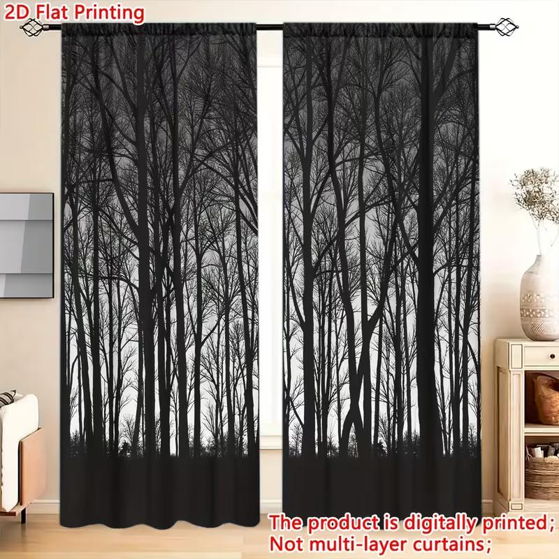 2 szt. Zasłony z wzorem sylwetki Czarnego Lasu, Wzór do salonu sypialni, Okno domowe o tematyce przyrodniczej, Zasłony z tunelem na karnisz