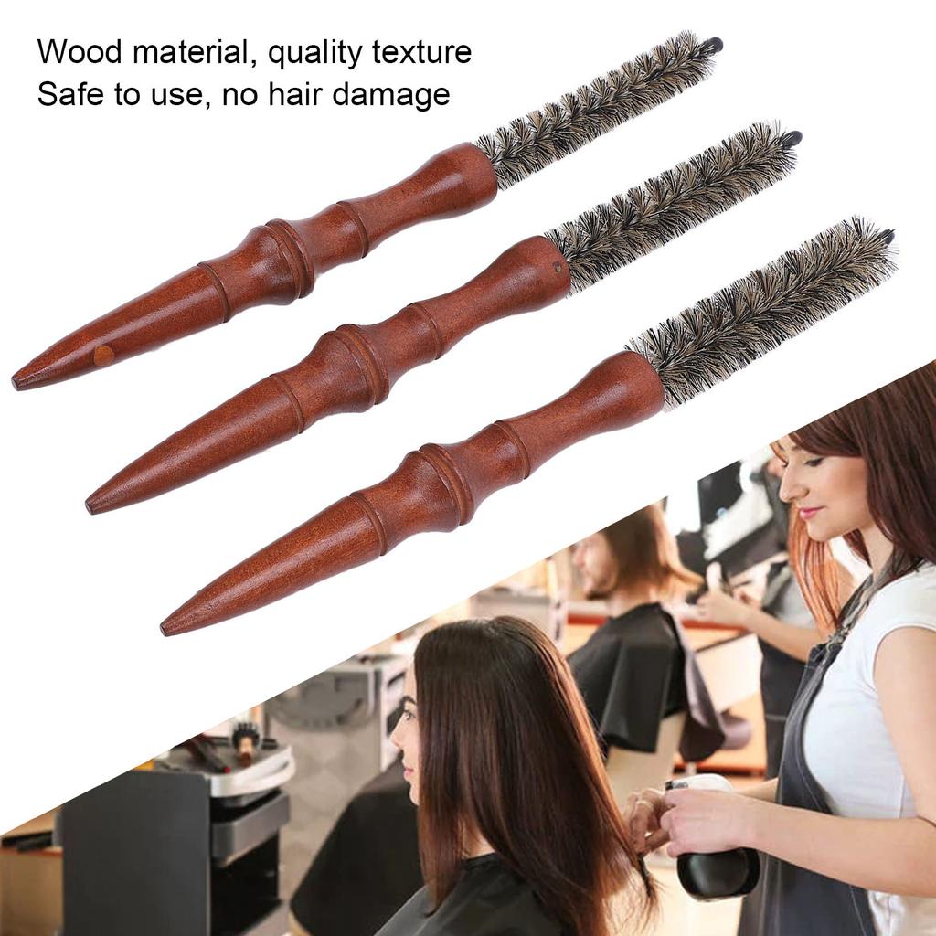 3 Pcs Round Comb for Thin Hair Wooden Handle Hair Styling Spiral Comb Portable Mini Roller Quiff Brush