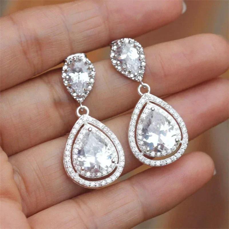 Luxury, High-End, Gorgeous Party, Water Droplet Zircon Earrings, Bride'S Wedding, Eternal And Dazzling Jewelry, Headwear