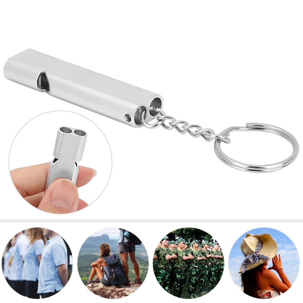5 Stück Aluminiumlegierung Doppelrohr Pfeife Lebensrettung Notfall Outdoor Überlebenswerkzeug(Silber)