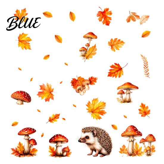 Thanksgiving Home Decor 2PCS Autumn Hedgehog Static Window Clings Fall Maple Leaf Mushroom Glass Stickers Reusable Stickers No-Adhesive Decals