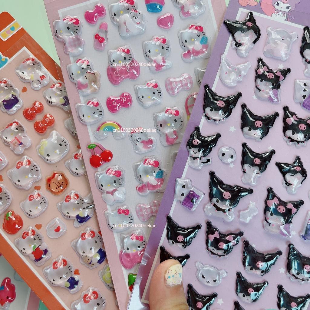 14 style Anime kitty cat Kuromi Cinnamoroll 3D Sanri Stickers Transparent Jelly Crystal Decorative Sticker Phone Case DIY KidToy