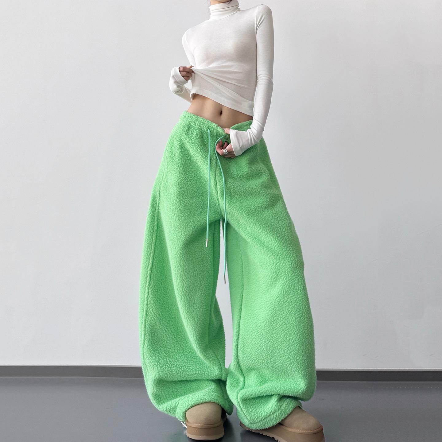 

Women s 2025 Winter Plush Wide-Leg Pants: Loose, Elastic Waist, Drawstring, Casual Multi-Color Trend. XL светло-зеленый