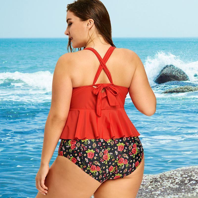 Fashion Woman Summer Sexy Plus Floral Peplum Size Swimsuit Tankini Swimwear For Elegance And Comfort