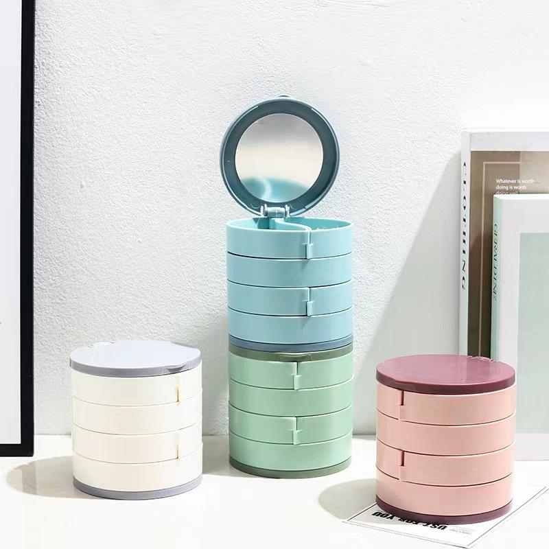 Rotating Four-layer Jewelry Box Necklace Earrings Ring Bracelet Storage Organizer Multilayer Compartment Storage Box with Mirror