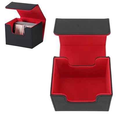 Card Deck Box Magnetic Flap Lid Large Capacity PU Leather Card Storage Case for Game Cards Tarot Cards Black Red