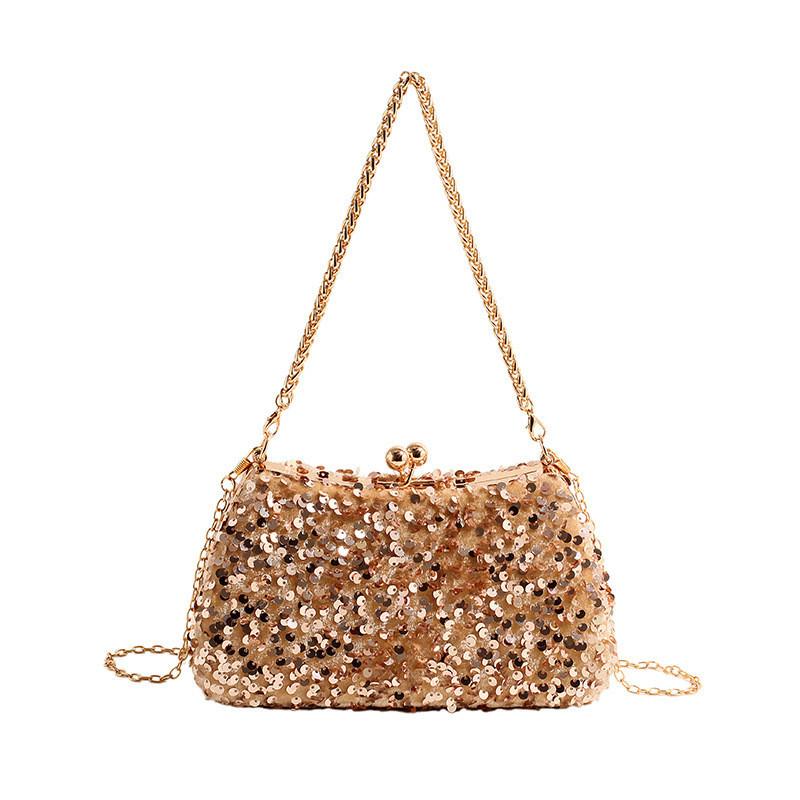 IELGY Fashion Sequined Dinner Bag, Diamond-encrusted Handbag, Solid Color Shoulder Messenger Chain Bag.