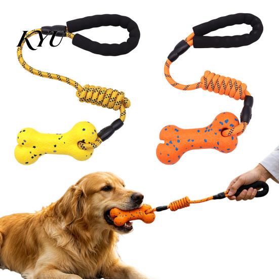 Heavy Duty Dog Pull Toys ETPU Bone Chew Toy, with Braided Rope, Foam Handle, Interactive Tug of War Pet Teeth Cleaning for Medium Large Breed
