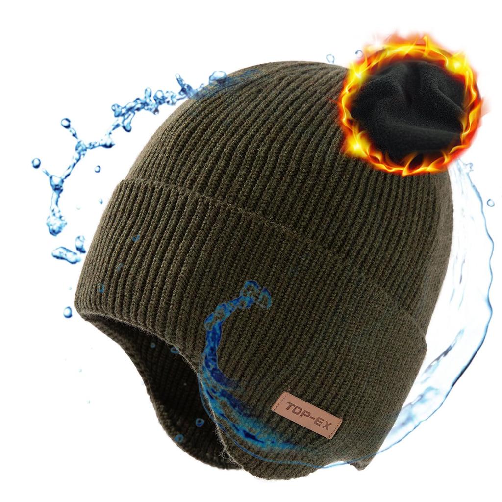 Large Size Knit Hat with Merino Waterproof Knit Ski Snowboard Makes Face Look Keeps You Army [TOP-EX] Men's Earmuffs, Wool, Hat, Cap, Hat, Hat,
