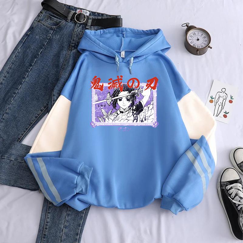 Kochou Shinobu Manga Graphic Hoodies Demon Slayer Anime Hoodie Fall Long Sleeves Fleece Loose Sweatshirt For Men Women Clothing