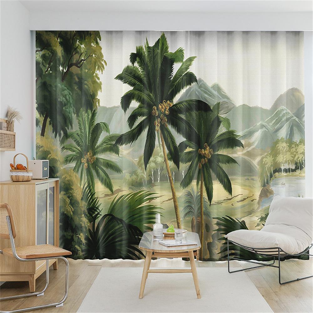 Tropical Rainforest Tree Leaf Plant Nature Kids Window Curtains Blinds for Living Room Bedroom Kitchen Door Home Decor 2Pieces