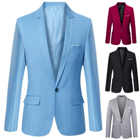 Móda Pánské Jednobarevné Dlouhý Rukáv Klopa Slim Fit Sako Oblekový Kabát Vrchní Oblečení