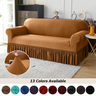Solid Color Sofa Cover With Skirt Stretch Corner Slipcover For Living Room Non -Slip Covers For Armchairs 1 /2 /3 /4 Seat Home Decor