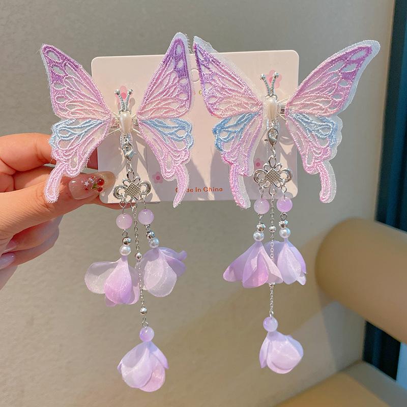 Chinese Style Hanfu Hairpin Set for Girls - Includes Hair Clips, Swaying Tassels, and Butterfly Accessories