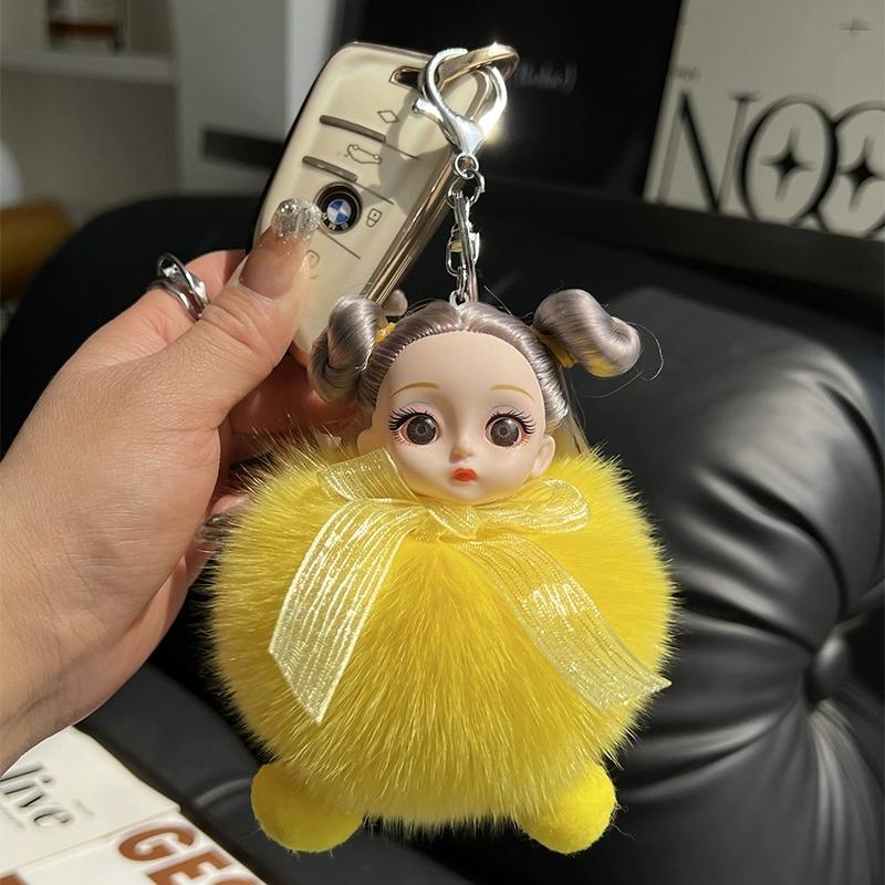 

Кукла из натурального лисьего меха Брелок-подвеска для автомобиля Милая плюшевая кукла Кукла Подвеска для сумки-книги Кукла Подарок для пары жёлтый