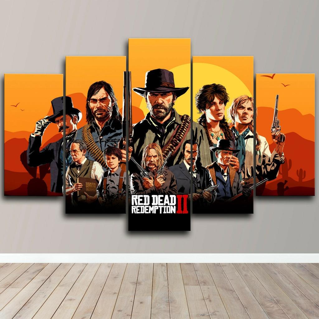 5-teiliges Leinwand-Wandkunst-Poster Gemälde Red Dead Redemption 2 Spiel-Tapete Heimdekoration Wohnzimmer Bilddruck Wandbild Kunstwerk